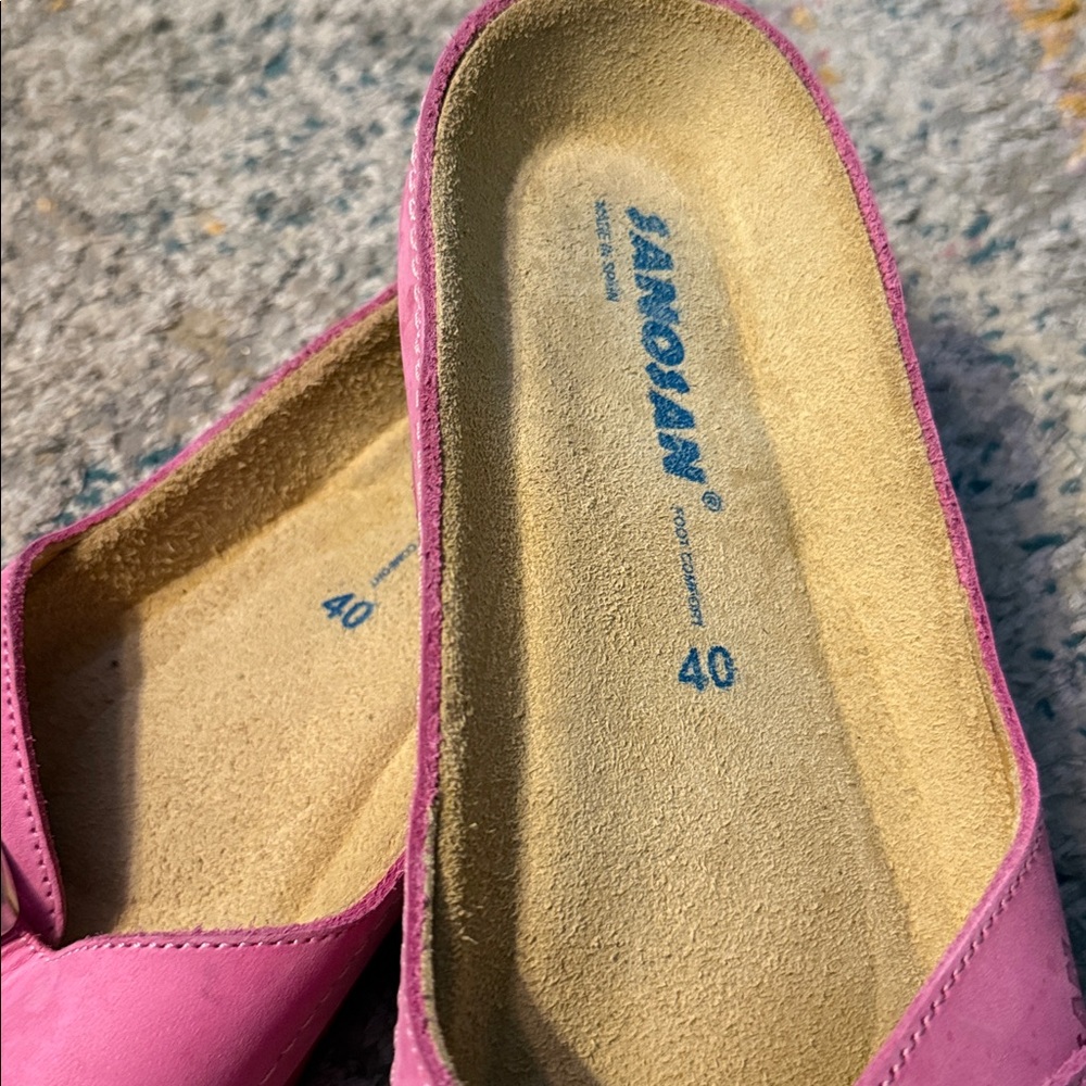 Sanosan Pink Leather Slip On Slides Sandals 9 - Picture 3 of 8